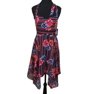 Guess Womens Floral Stripe Halter Handkerchief Hem Dress Size 2 Fairy Boho NWT